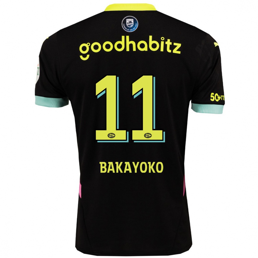 Niño Fútbol Camiseta Johan Bakayoko #11 Negro Amarillo 2ª Equipación 2024/25 México