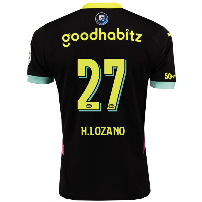 Niño Fútbol Camiseta Hirving Lozano #27 Negro Amarillo 2ª Equipación 2024/25 México