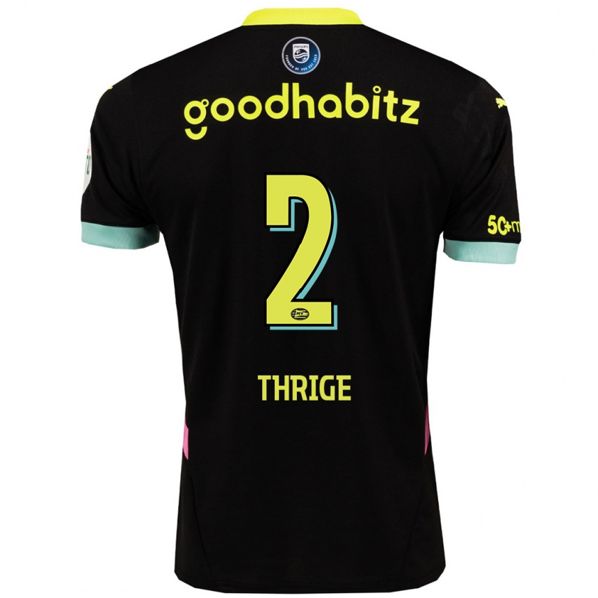 Niño Fútbol Camiseta Sara Thrige #2 Negro Amarillo 2ª Equipación 2024/25 México