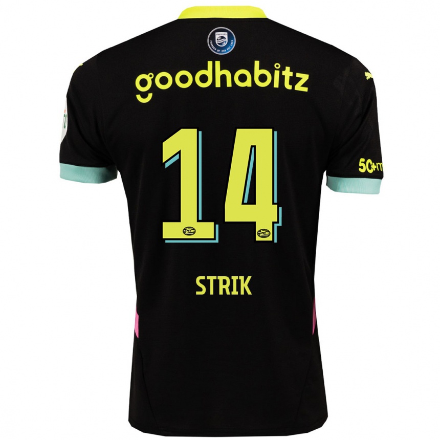 Niño Fútbol Camiseta Laura Strik #14 Negro Amarillo 2ª Equipación 2024/25 México