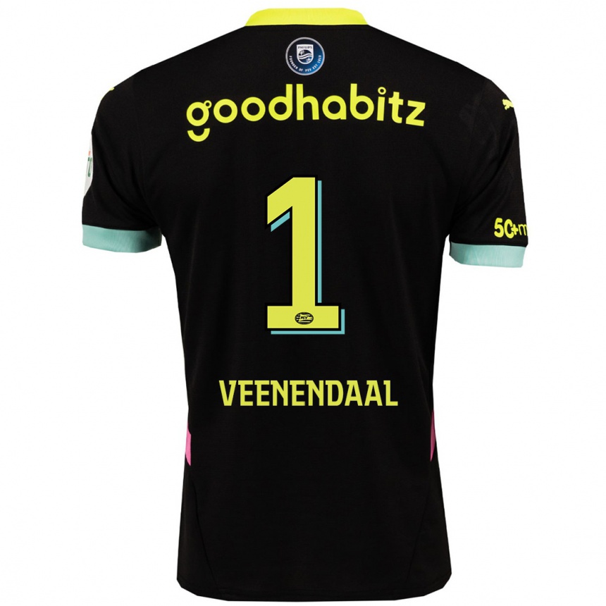 Niño Fútbol Camiseta Sari Van Veenendaal #1 Negro Amarillo 2ª Equipación 2024/25 México