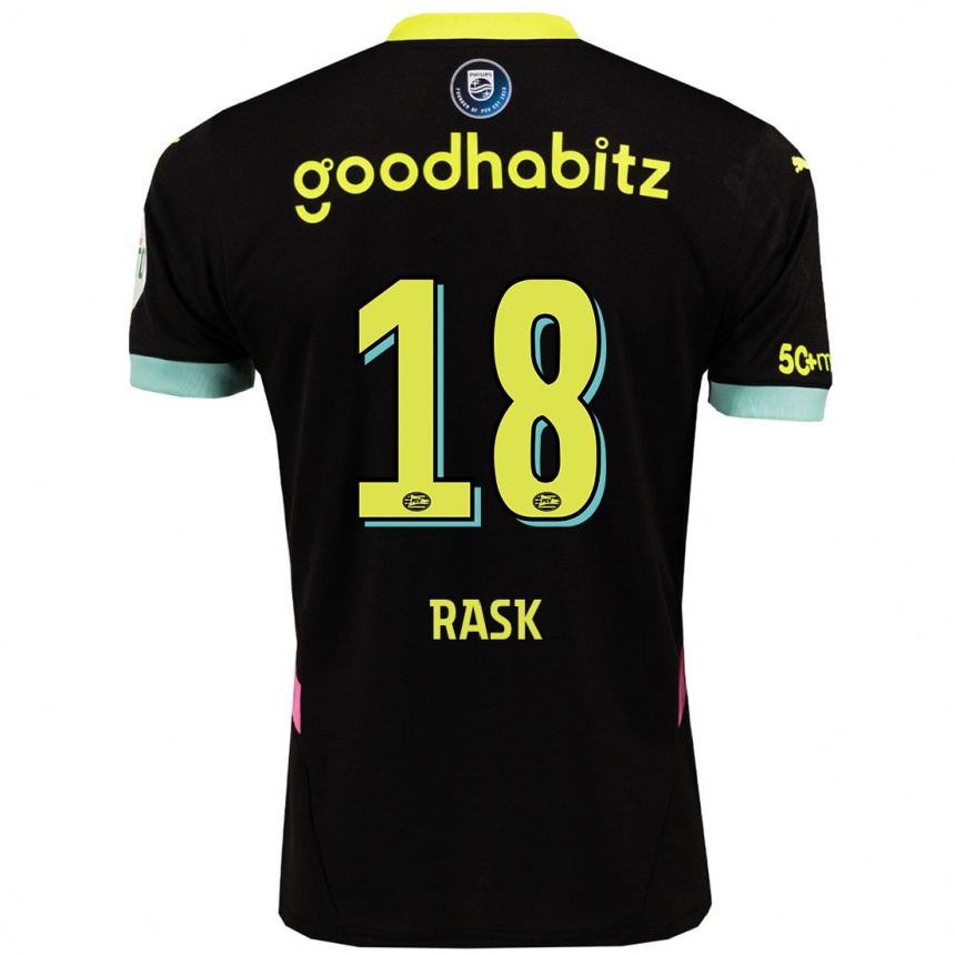 Niño Fútbol Camiseta Caroline Rask #18 Negro Amarillo 2ª Equipación 2024/25 México