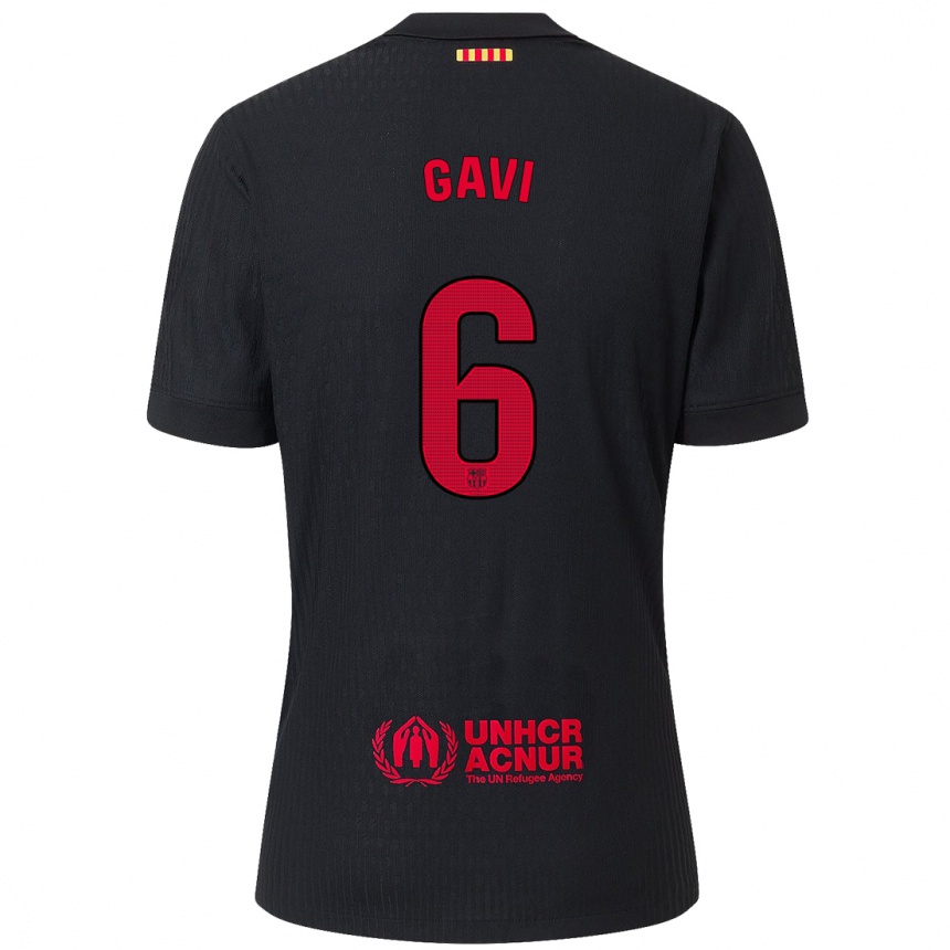 Niño Fútbol Camiseta Gavi #6 Negro Rojo 2ª Equipación 2024/25 México