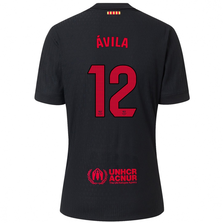 Niño Fútbol Camiseta Dani Ávila #12 Negro Rojo 2ª Equipación 2024/25 México