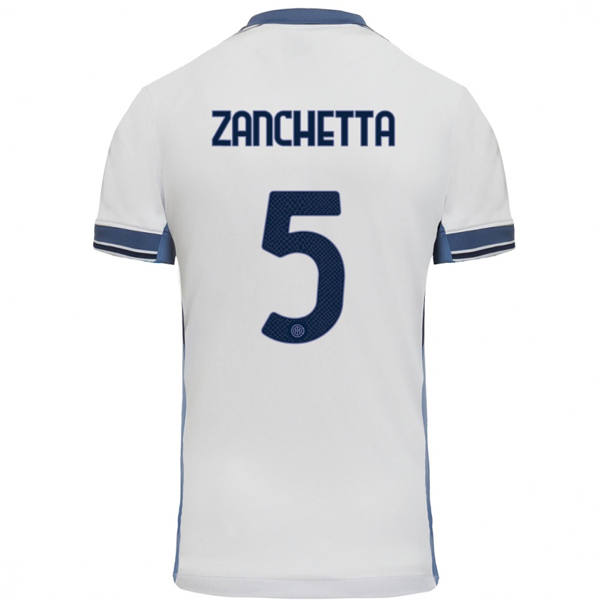 Niño Fútbol Camiseta Mattia Zanchetta #5 Blanco Gris 2ª Equipación 2024/25 México