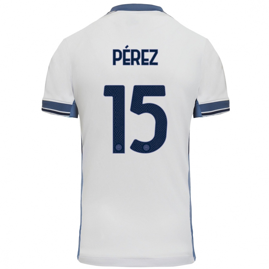 Niño Fútbol Camiseta Álex Pérez #15 Blanco Gris 2ª Equipación 2024/25 México