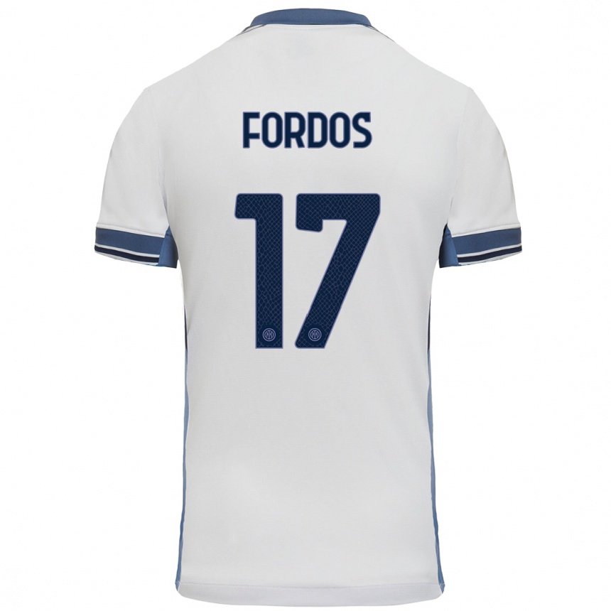 Niño Fútbol Camiseta Beatrix Fördős #17 Blanco Gris 2ª Equipación 2024/25 México