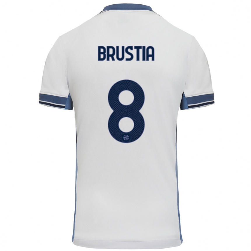 Niño Fútbol Camiseta Martina Brustia #8 Blanco Gris 2ª Equipación 2024/25 México