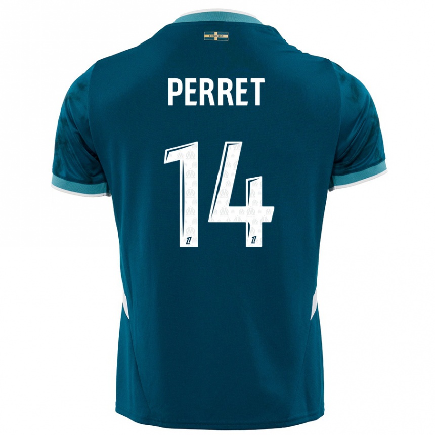 Niño Fútbol Camiseta Jenny Perret #14 Azul Turquesa 2ª Equipación 2024/25 México