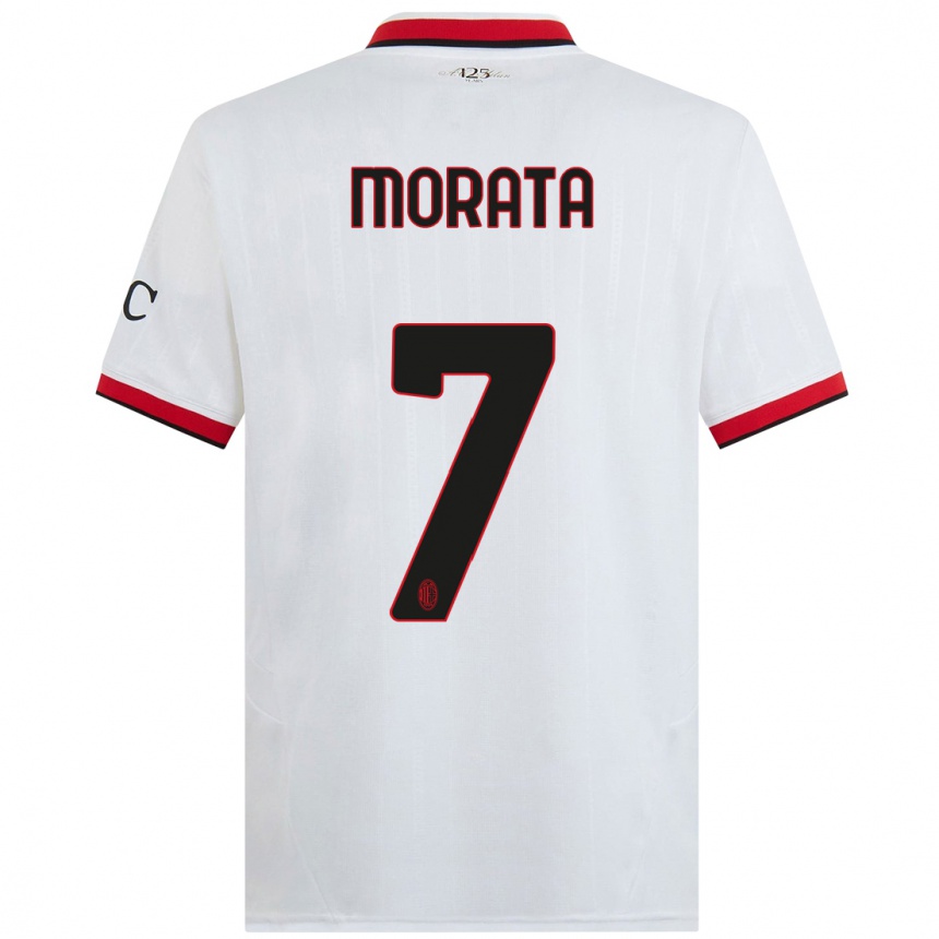 Niño Fútbol Camiseta Alvaro Morata #7 Blanco Negro Rojo 2ª Equipación 2024/25 México