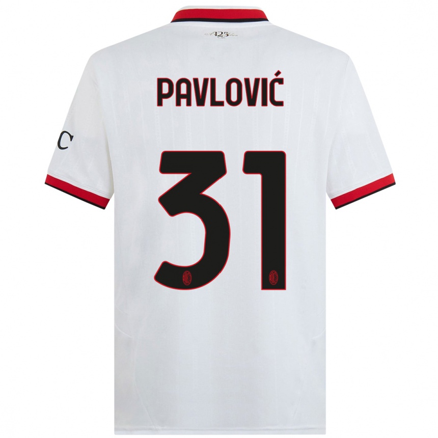 Niño Fútbol Camiseta Strahinja Pavlović #31 Blanco Negro Rojo 2ª Equipación 2024/25 México