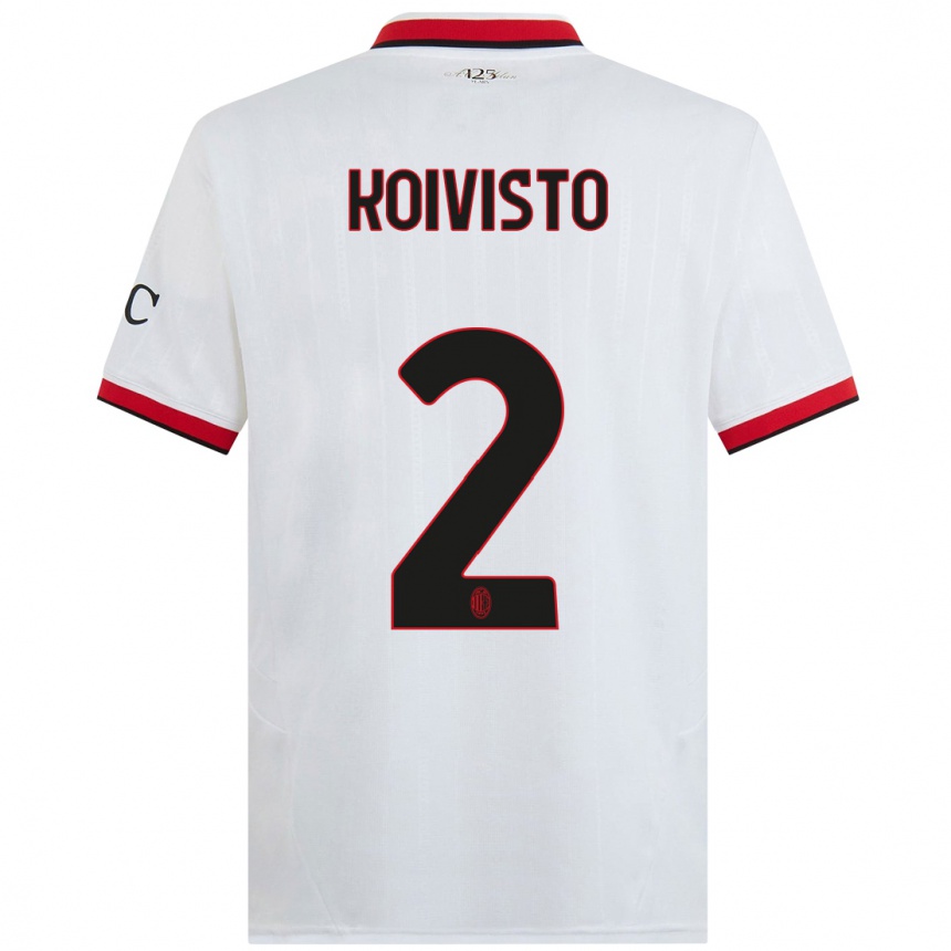 Niño Fútbol Camiseta Emma Koivisto #2 Blanco Negro Rojo 2ª Equipación 2024/25 México