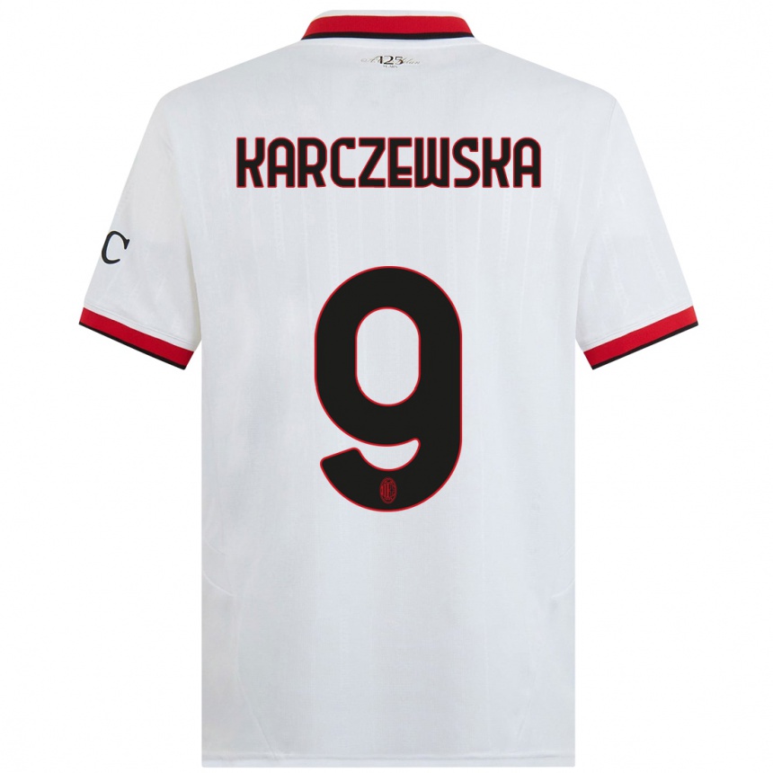 Niño Fútbol Camiseta Nikola Karczewska #9 Blanco Negro Rojo 2ª Equipación 2024/25 México