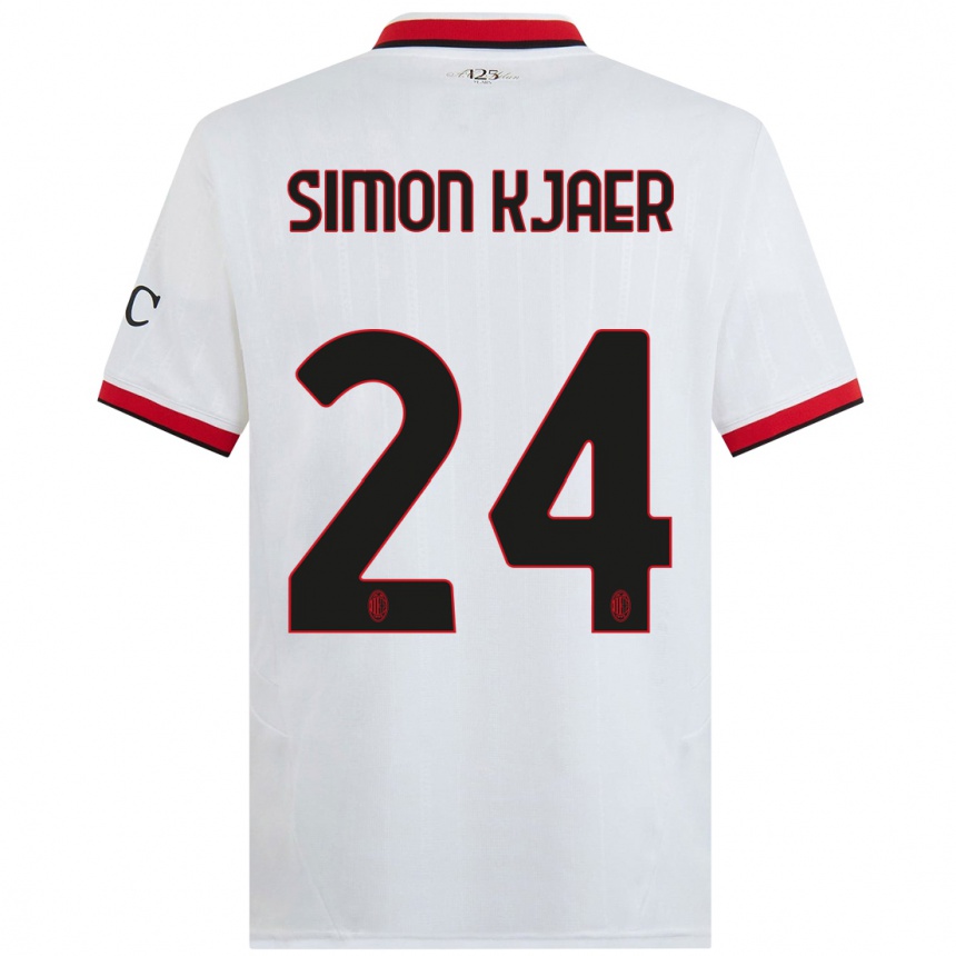 Niño Fútbol Camiseta Simon Kjaer #24 Blanco Negro Rojo 2ª Equipación 2024/25 México