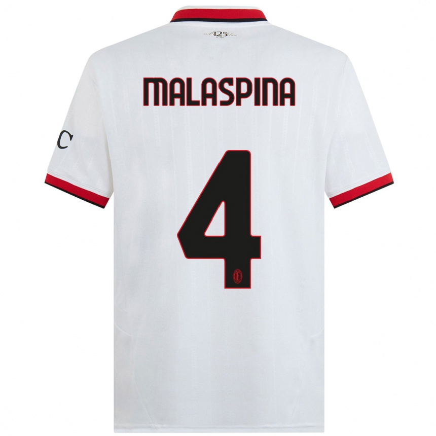 Niño Fútbol Camiseta Mattia Malaspina #4 Blanco Negro Rojo 2ª Equipación 2024/25 México