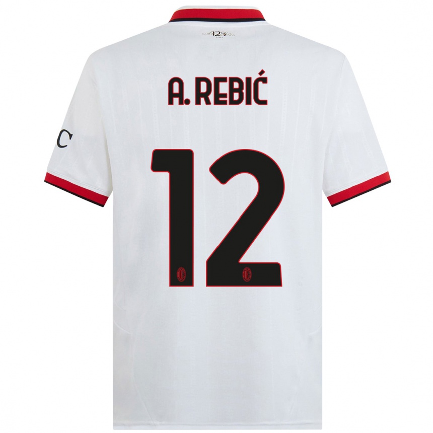 Niño Fútbol Camiseta Ante Rebic #12 Blanco Negro Rojo 2ª Equipación 2024/25 México