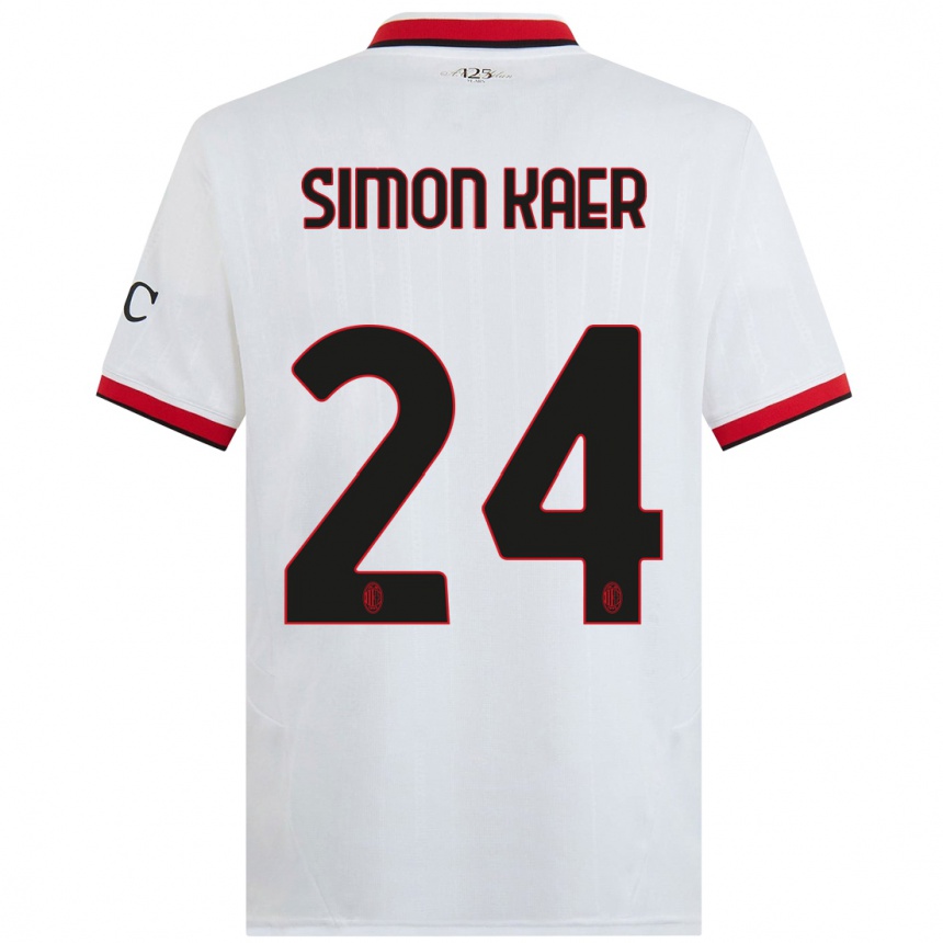 Niño Fútbol Camiseta Simon Kaer #24 Blanco Negro Rojo 2ª Equipación 2024/25 México