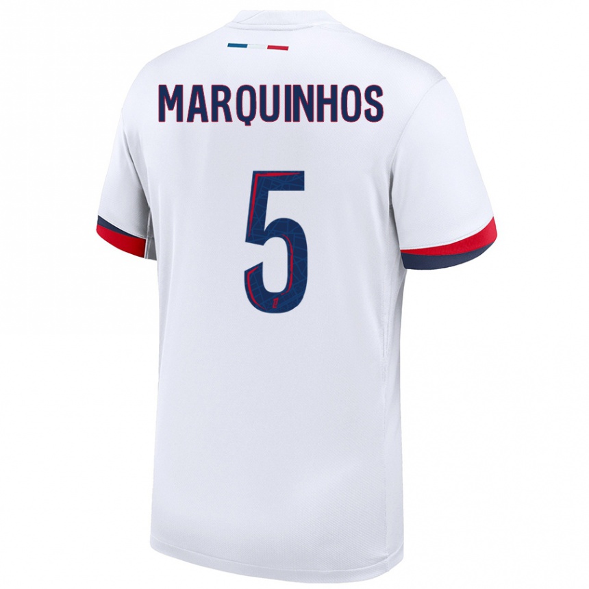 Niño Fútbol Camiseta Marquinhos #5 Blanco Azul Rojo 2ª Equipación 2024/25 México