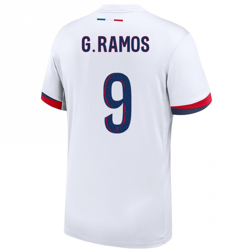 Niño Fútbol Camiseta Gonçalo Ramos #9 Blanco Azul Rojo 2ª Equipación 2024/25 México