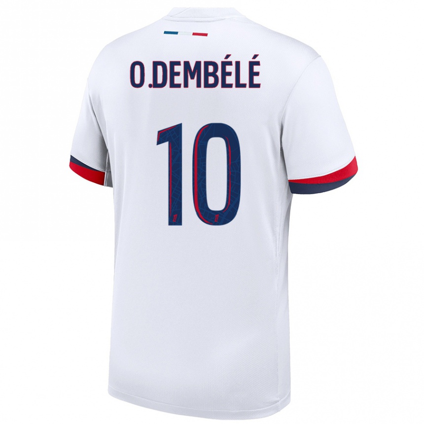 Niño Fútbol Camiseta Ousmane Dembélé #10 Blanco Azul Rojo 2ª Equipación 2024/25 México