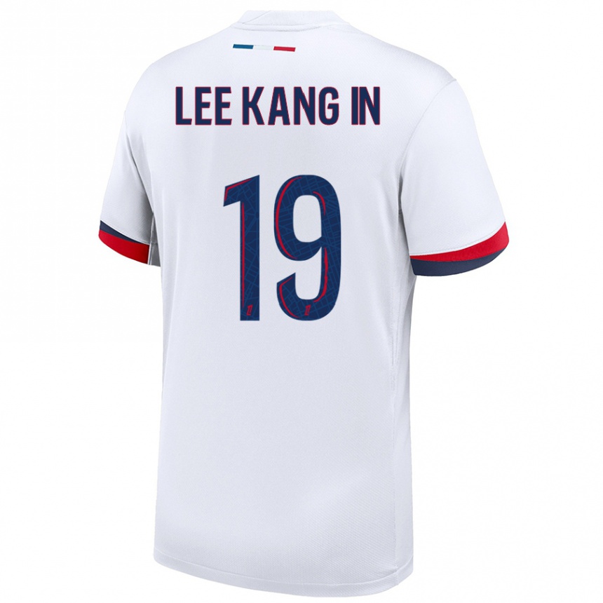 Niño Fútbol Camiseta Kang-In Lee #19 Blanco Azul Rojo 2ª Equipación 2024/25 México