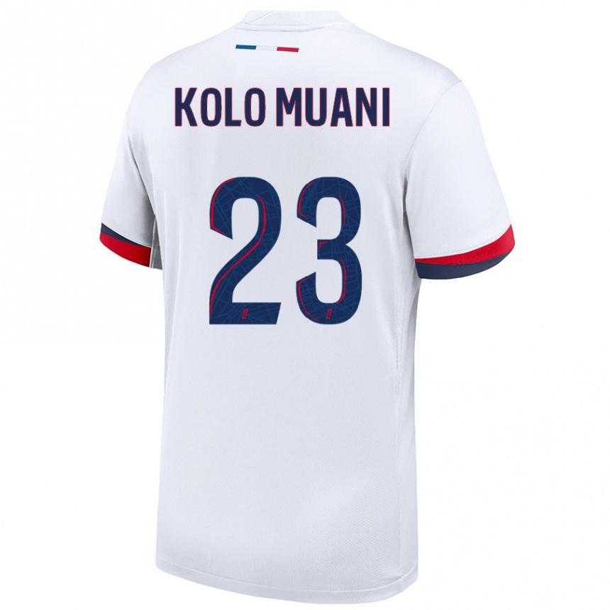 Niño Fútbol Camiseta Randal Kolo Muani #23 Blanco Azul Rojo 2ª Equipación 2024/25 México