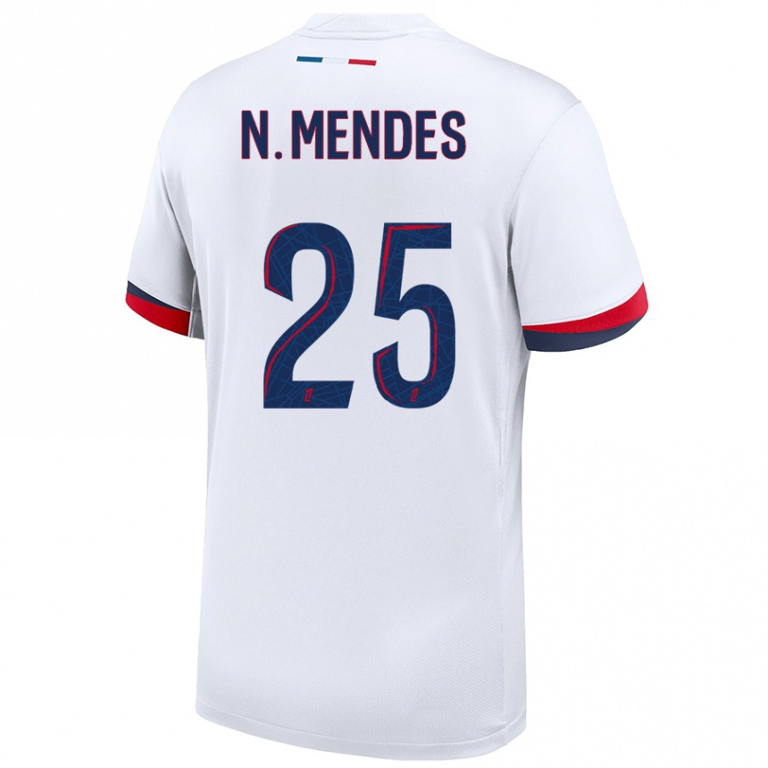 Niño Fútbol Camiseta Nuno Mendes #25 Blanco Azul Rojo 2ª Equipación 2024/25 México