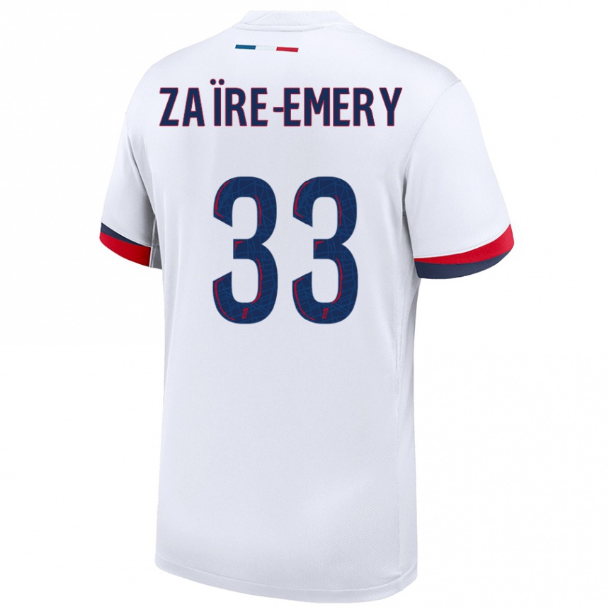 Niño Fútbol Camiseta Warren Zaire Emery #33 Blanco Azul Rojo 2ª Equipación 2024/25 México