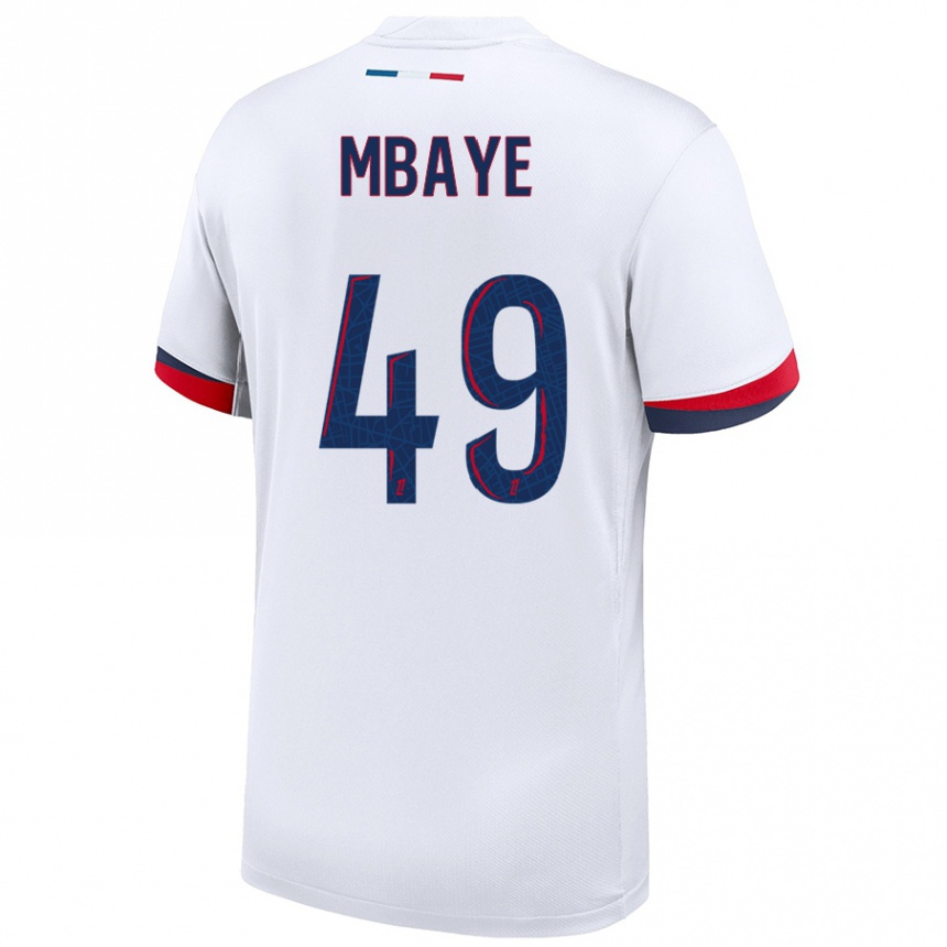 Niño Fútbol Camiseta Ibrahim Mbaye #49 Blanco Azul Rojo 2ª Equipación 2024/25 México