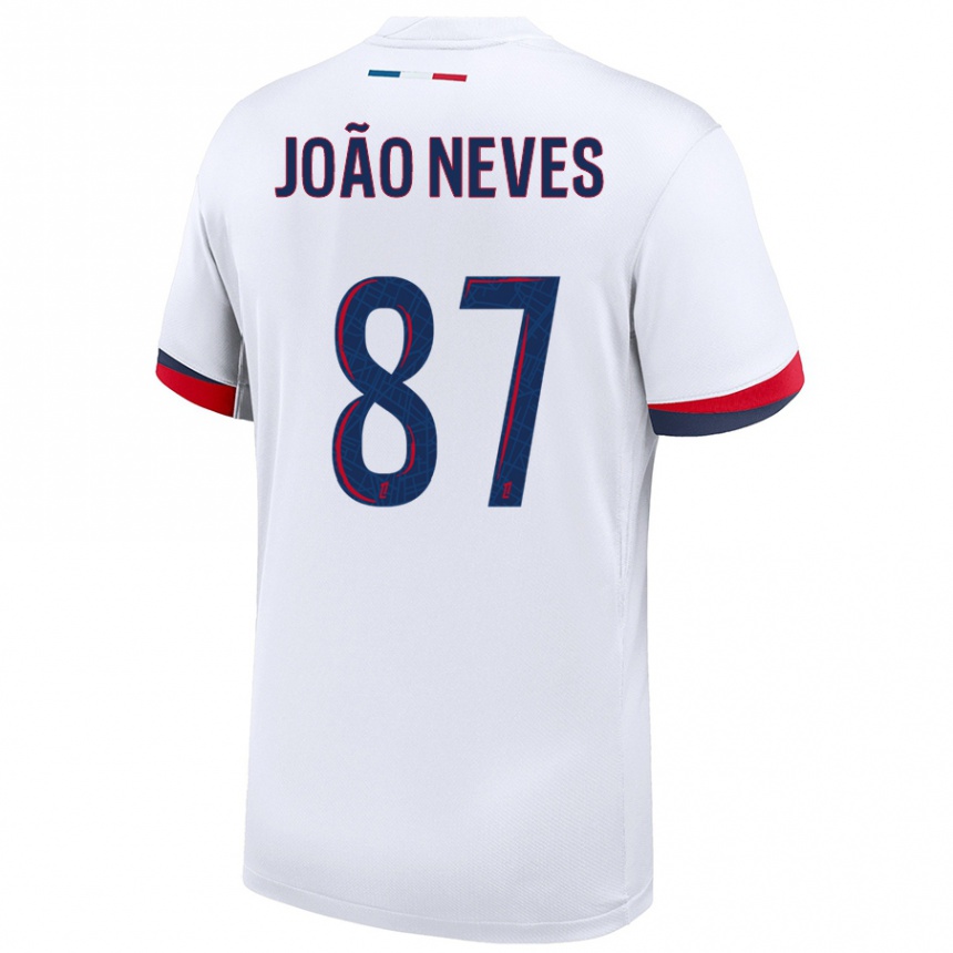 Niño Fútbol Camiseta João Neves #87 Blanco Azul Rojo 2ª Equipación 2024/25 México