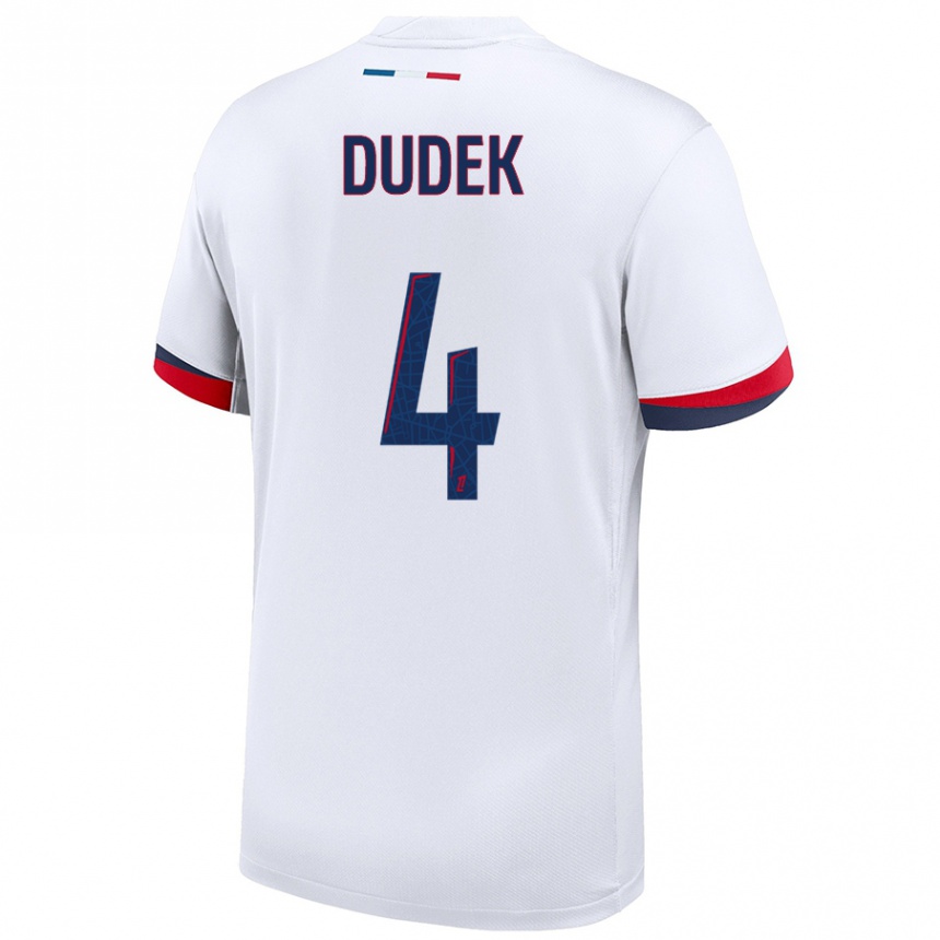 Niño Fútbol Camiseta Paulina Dudek #4 Blanco Azul Rojo 2ª Equipación 2024/25 México