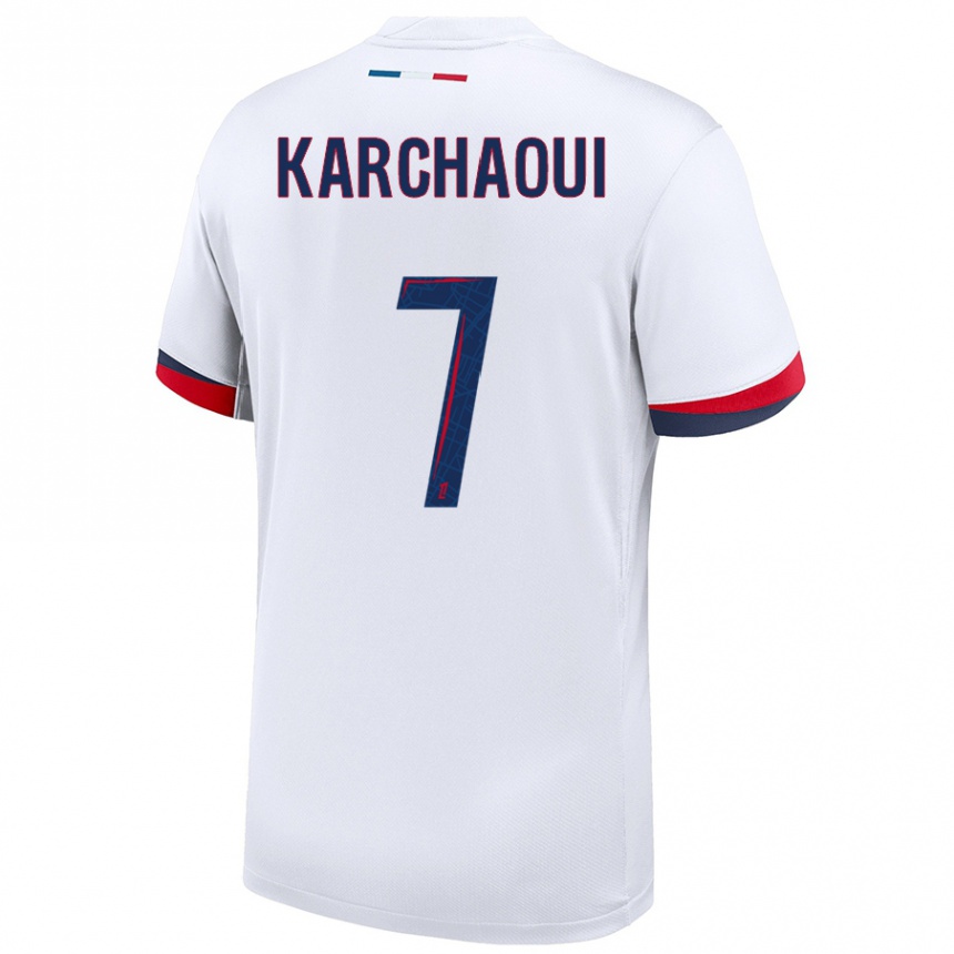 Niño Fútbol Camiseta Sakina Karchaoui #7 Blanco Azul Rojo 2ª Equipación 2024/25 México