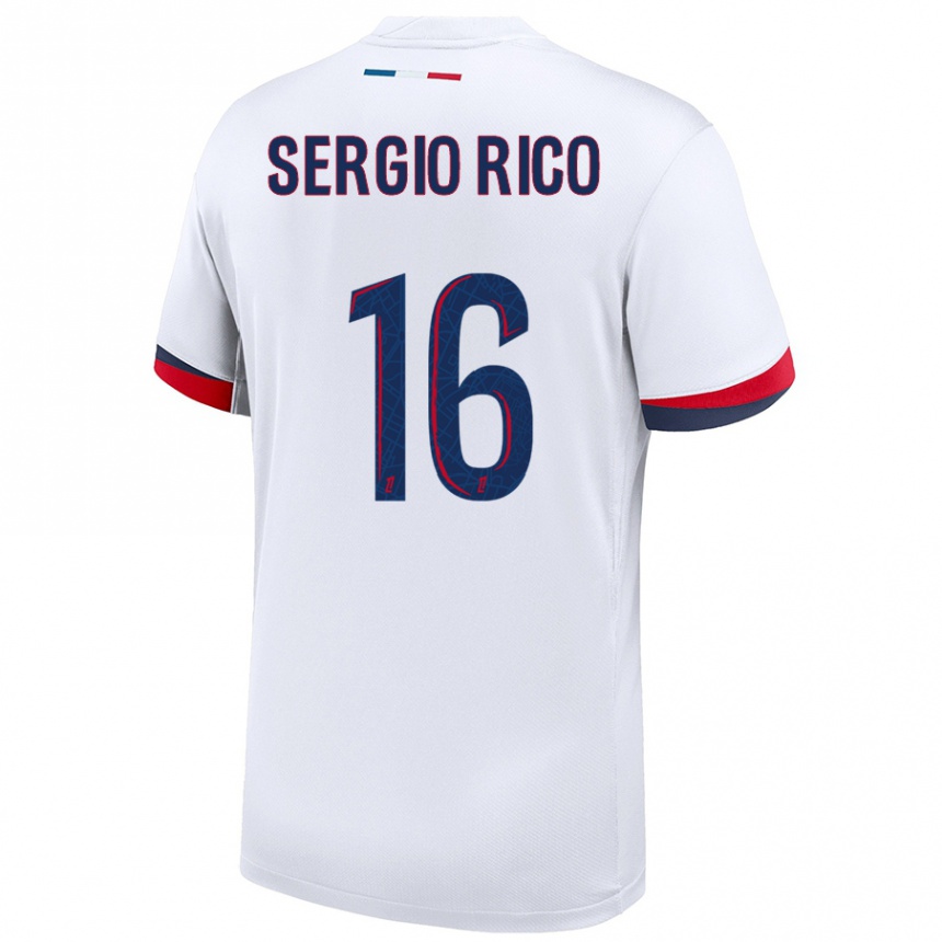 Niño Fútbol Camiseta Sergio Rico #16 Blanco Azul Rojo 2ª Equipación 2024/25 México