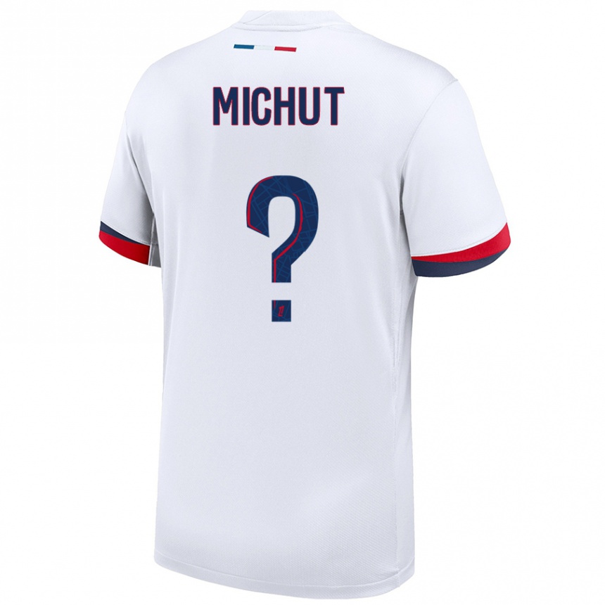 Niño Fútbol Camiseta Etienne Michut #0 Blanco Azul Rojo 2ª Equipación 2024/25 México