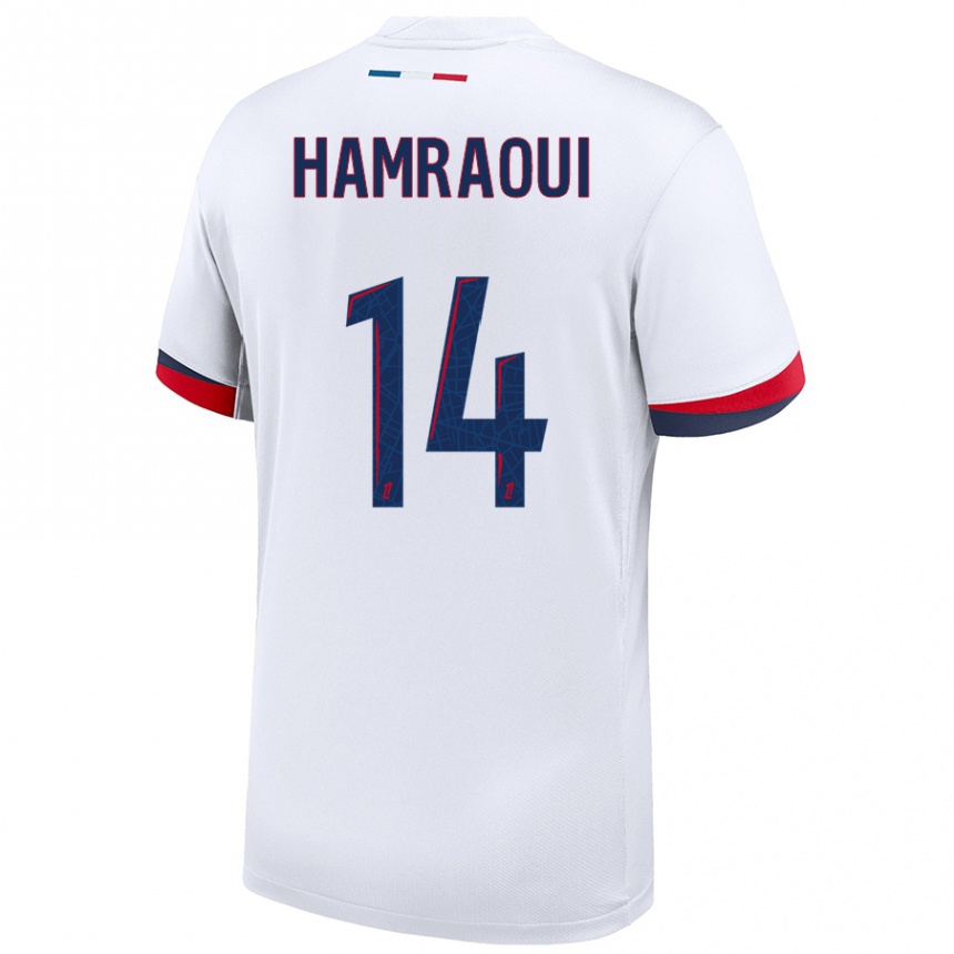 Niño Fútbol Camiseta Kheira Hamraoui #14 Blanco Azul Rojo 2ª Equipación 2024/25 México