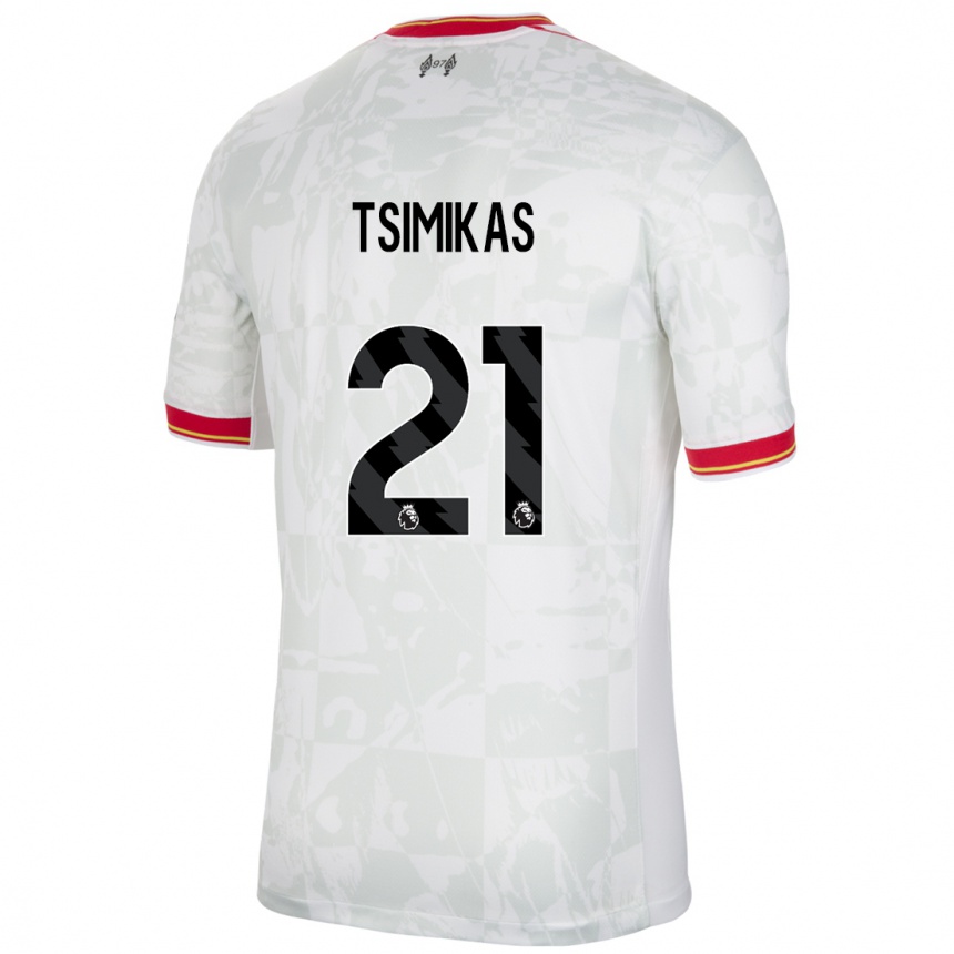 Niño Fútbol Camiseta Konstantinos Tsimikas #21 Blanco Rojo Negro Equipación Tercera 2024/25 México