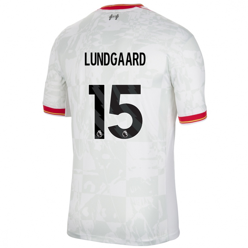 Niño Fútbol Camiseta Sofie Lundgaard #15 Blanco Rojo Negro Equipación Tercera 2024/25 México