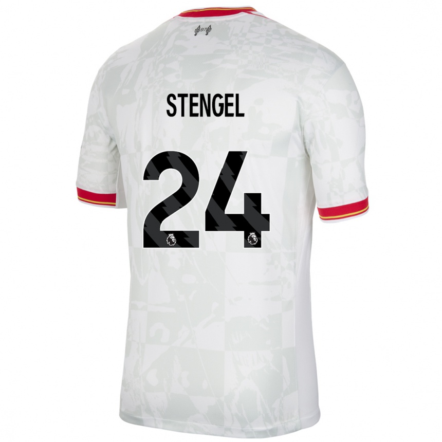 Niño Fútbol Camiseta Katie Stengel #24 Blanco Rojo Negro Equipación Tercera 2024/25 México