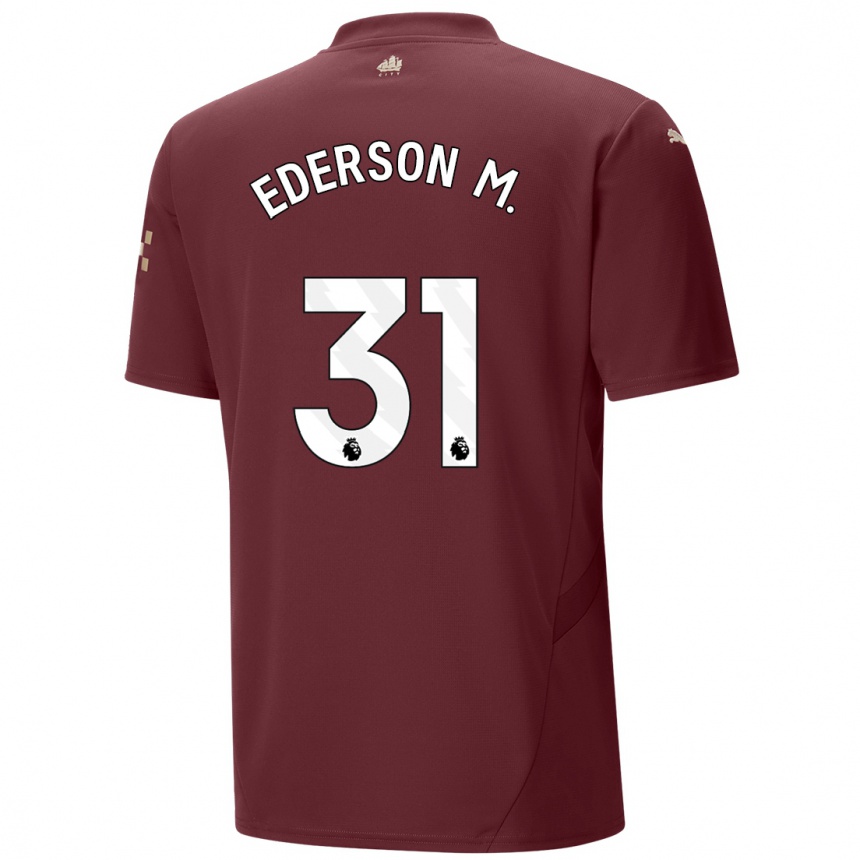 Niño Fútbol Camiseta Ederson Moraes #31 Granate Equipación Tercera 2024/25 México