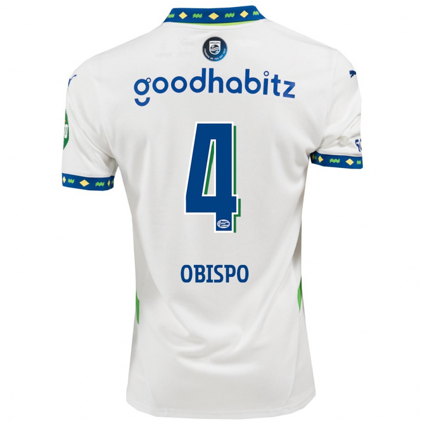 Niño Fútbol Camiseta Armando Obispo #4 Blanco Azul Oscuro Equipación Tercera 2024/25 México