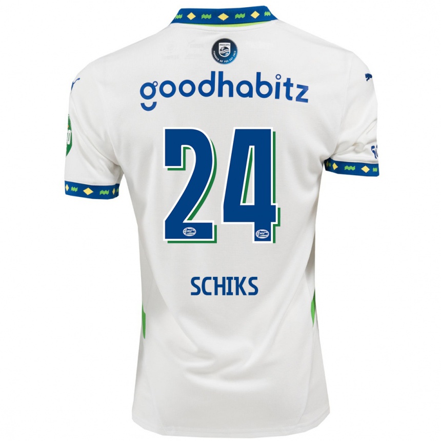 Niño Fútbol Camiseta Niek Schiks #24 Blanco Azul Oscuro Equipación Tercera 2024/25 México