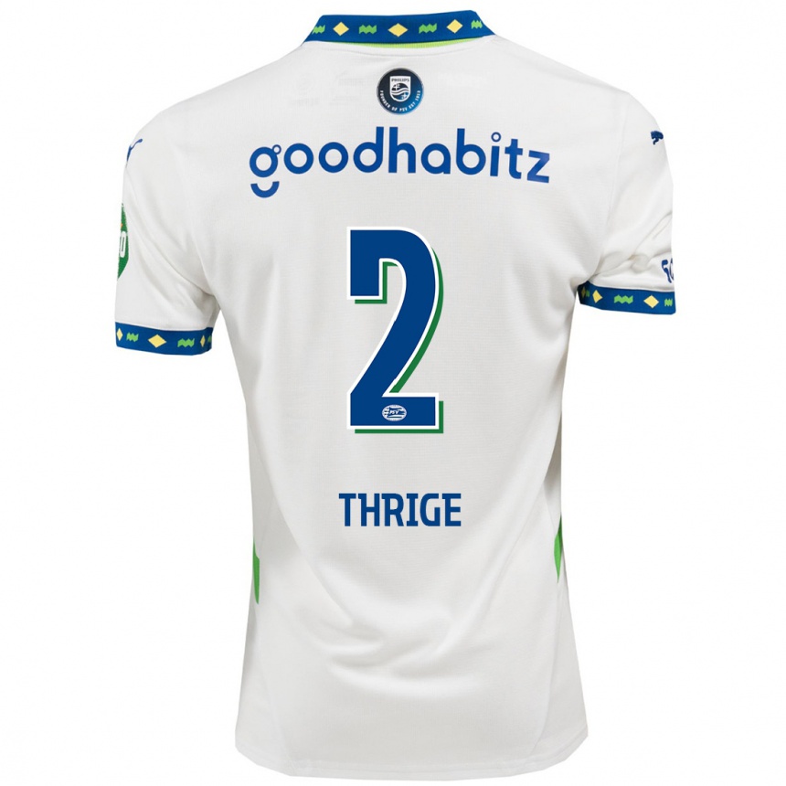 Niño Fútbol Camiseta Sara Thrige #2 Blanco Azul Oscuro Equipación Tercera 2024/25 México