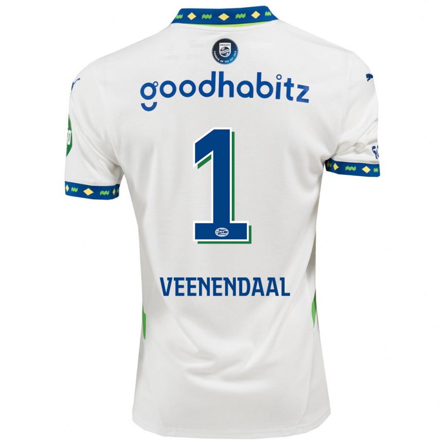 Niño Fútbol Camiseta Sari Van Veenendaal #1 Blanco Azul Oscuro Equipación Tercera 2024/25 México