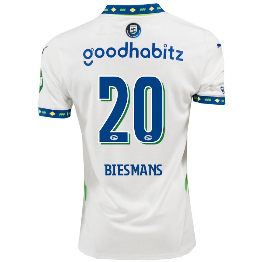 Niño Fútbol Camiseta Julie Biesmans #20 Blanco Azul Oscuro Equipación Tercera 2024/25 México