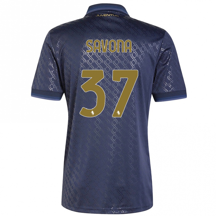 Niño Fútbol Camiseta Nicolo Savona #37 Azul Marino Equipación Tercera 2024/25 México