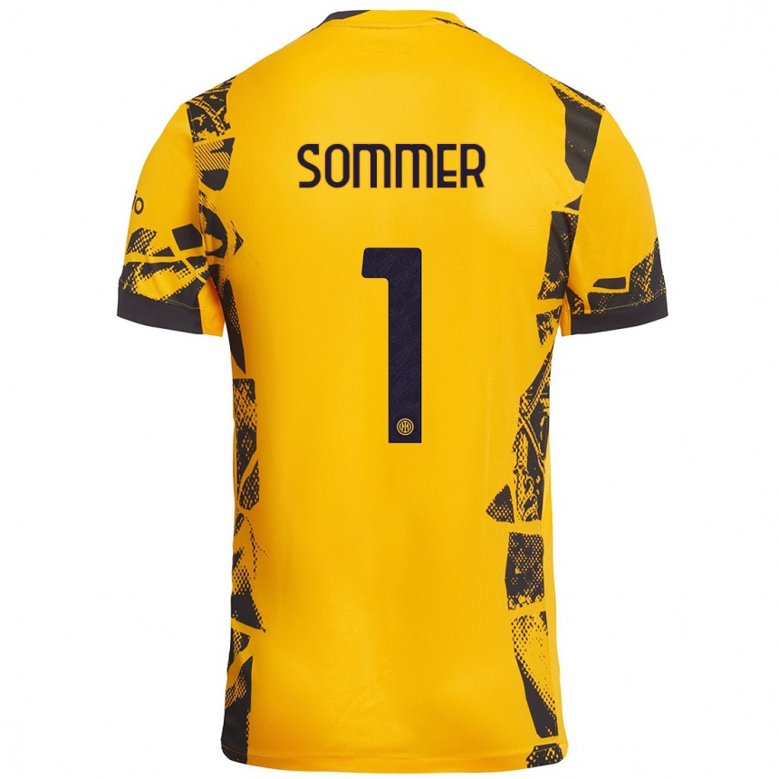 Niño Fútbol Camiseta Yann Sommer #1 Dorado Negro Equipación Tercera 2024/25 México