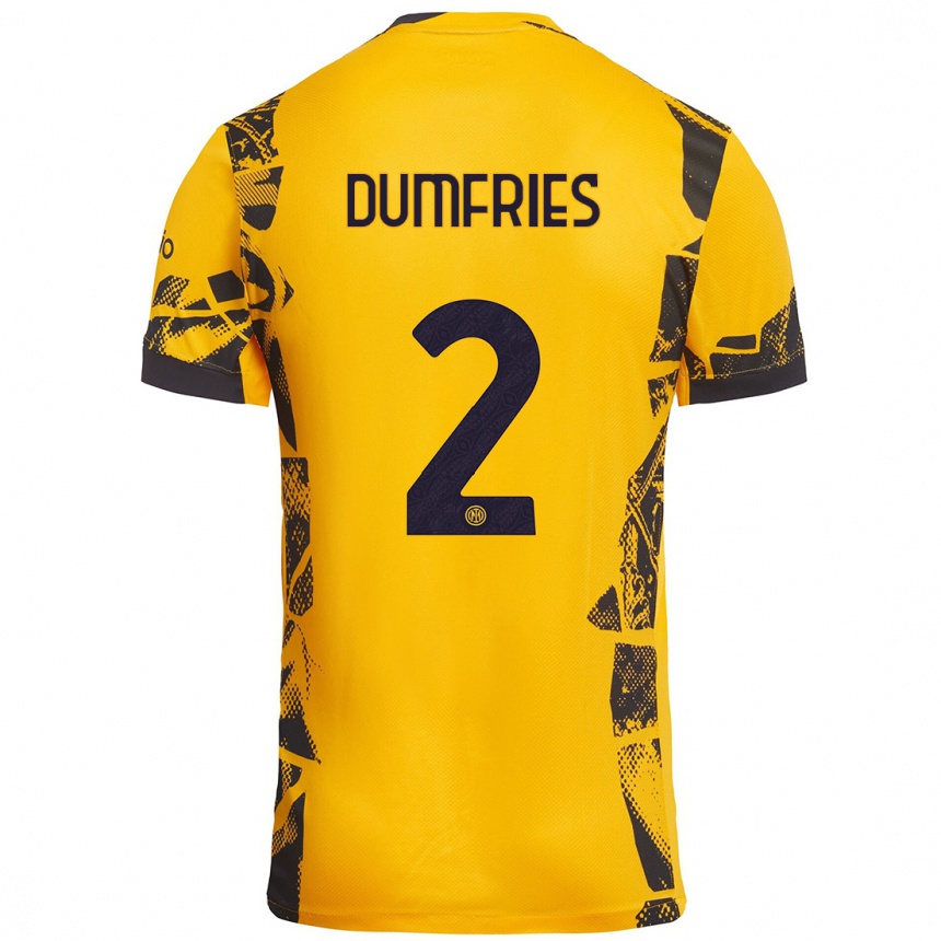 Niño Fútbol Camiseta Denzel Dumfries #2 Dorado Negro Equipación Tercera 2024/25 México