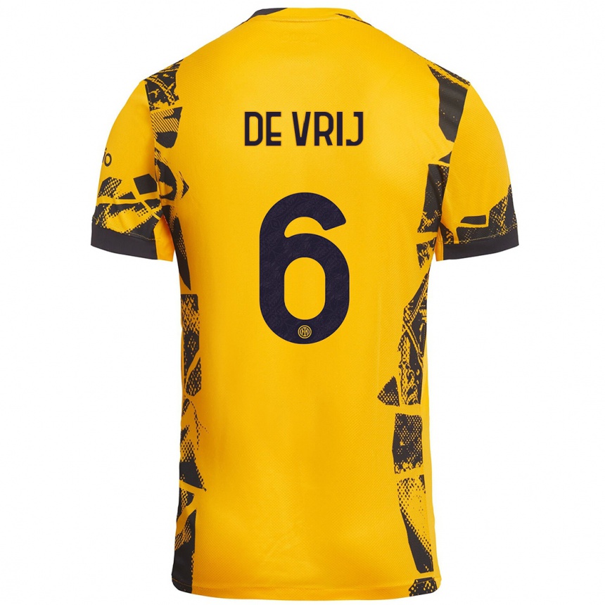 Niño Fútbol Camiseta Stefan De Vrij #6 Dorado Negro Equipación Tercera 2024/25 México