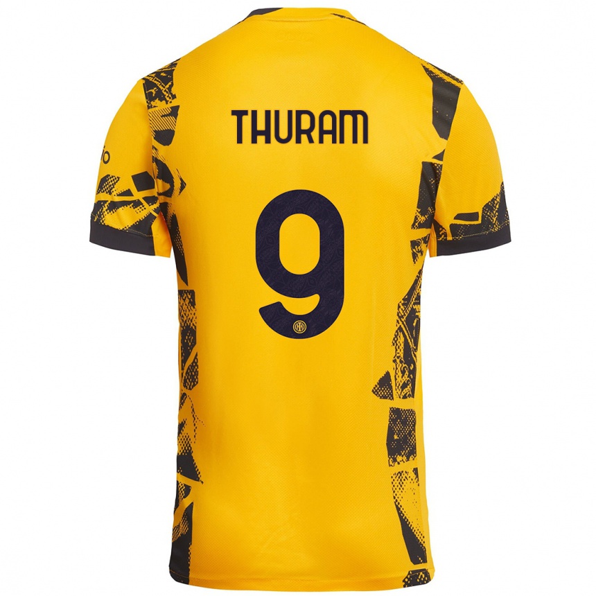 Niño Fútbol Camiseta Marcus Thuram #9 Dorado Negro Equipación Tercera 2024/25 México