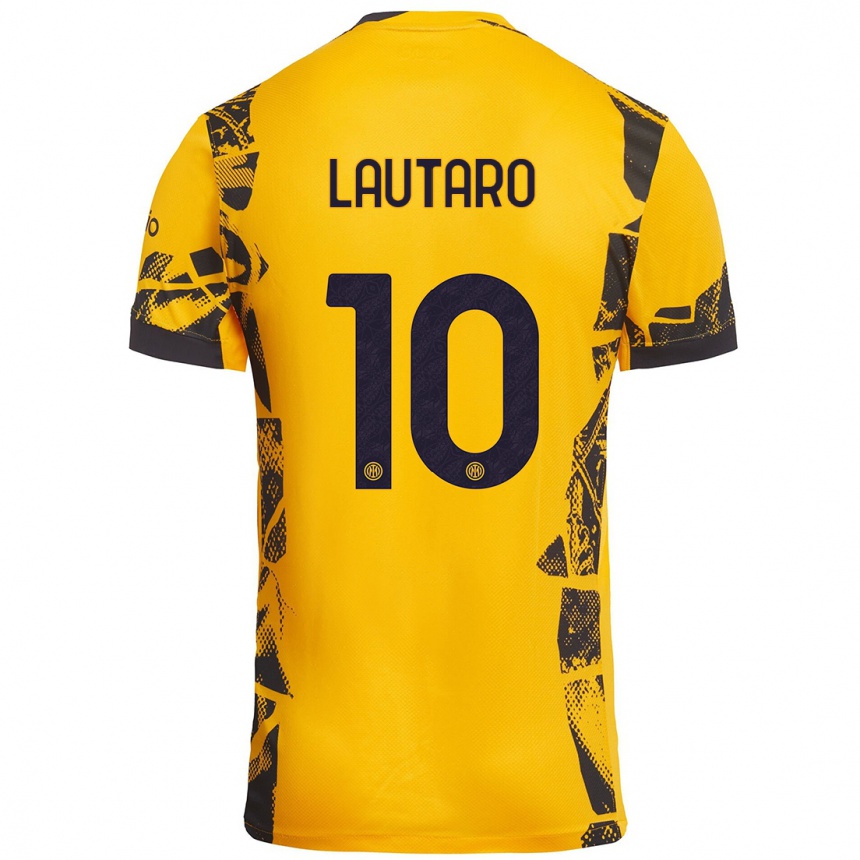 Niño Fútbol Camiseta Lautaro Martínez #10 Dorado Negro Equipación Tercera 2024/25 México